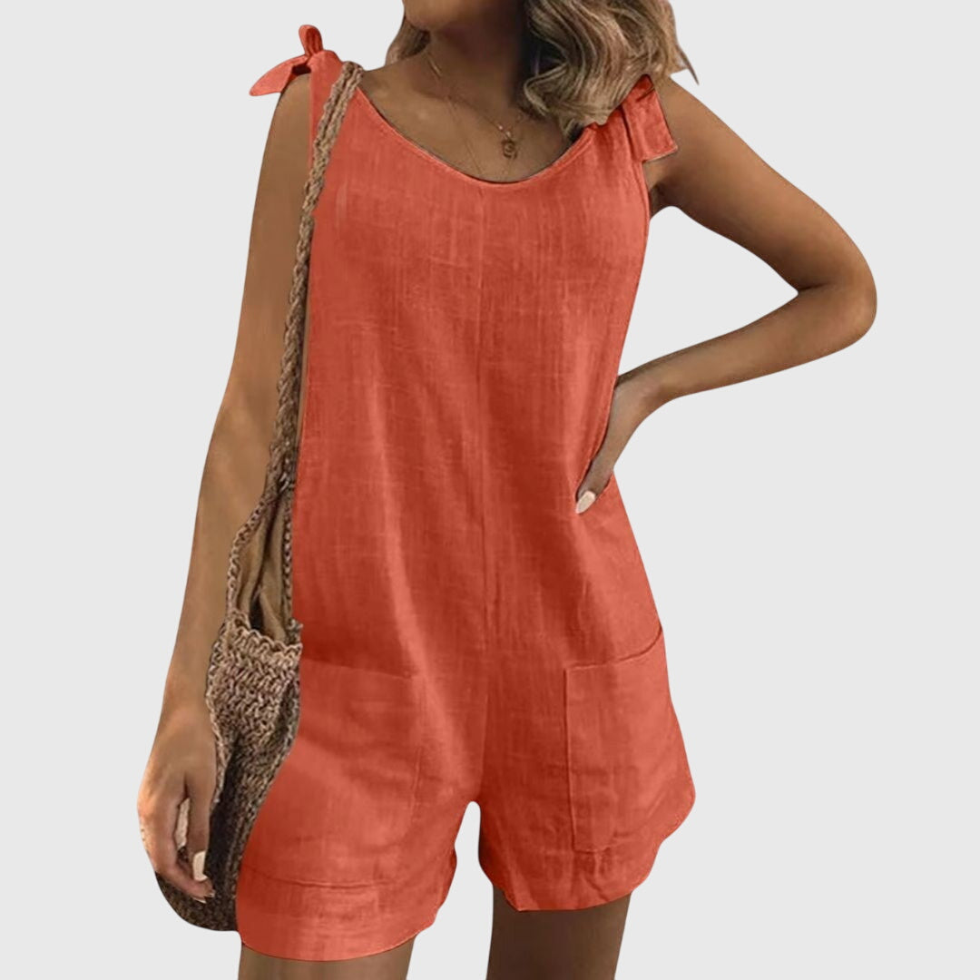 אוברול ללא כתפיות מבד כותנה ולינה