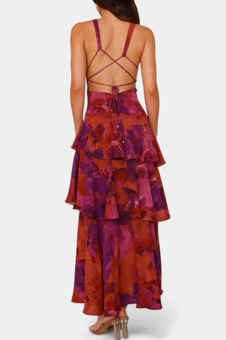 דומניקה שמלת גזה עם מחשוף V ושכבות רפויות