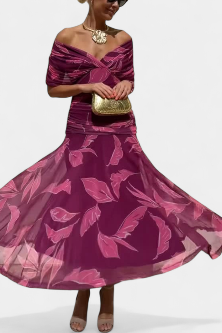 שמלות ארוכה אלונדרה עם הדפס פרחים וצווארון V