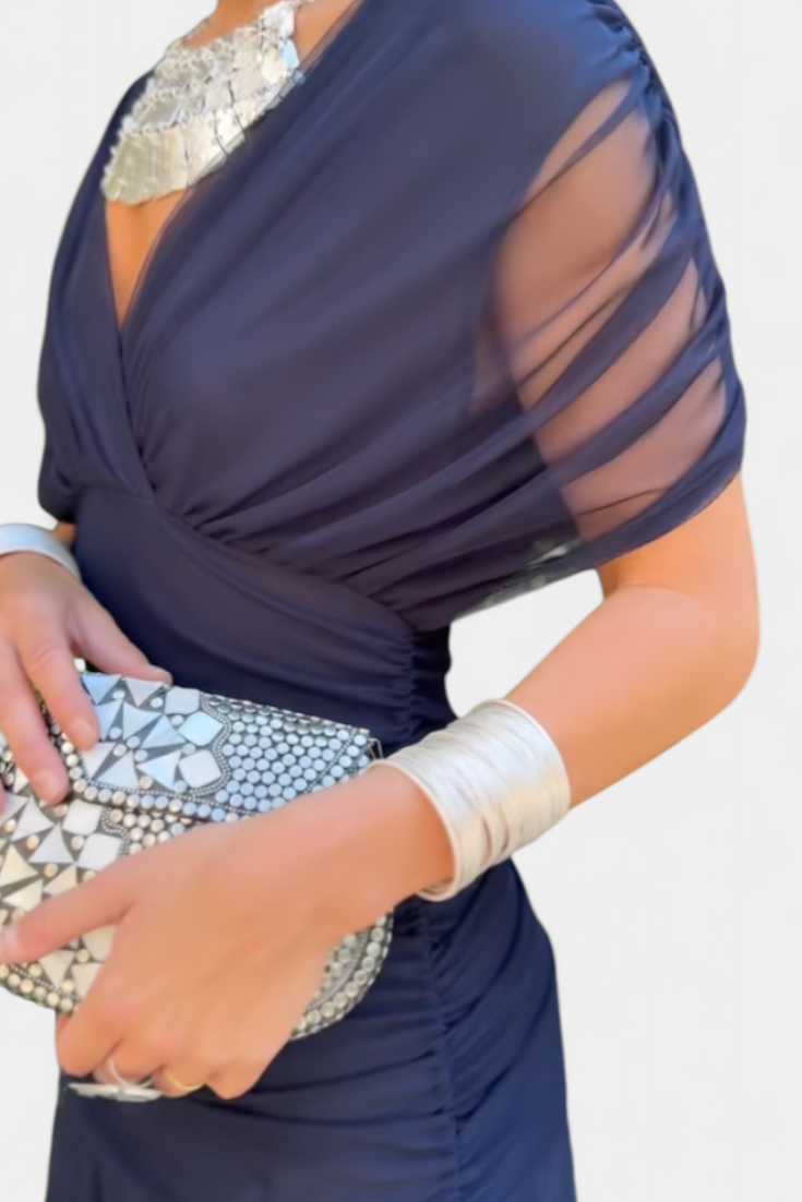 שמלות ארוכה אלונדרה עם הדפס פרחים וצווארון V