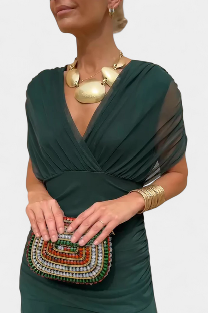 שמלות ארוכה אלונדרה עם הדפס פרחים וצווארון V