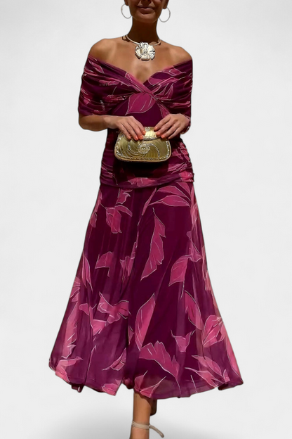 שמלות ארוכה אלונדרה עם הדפס פרחים וצווארון V