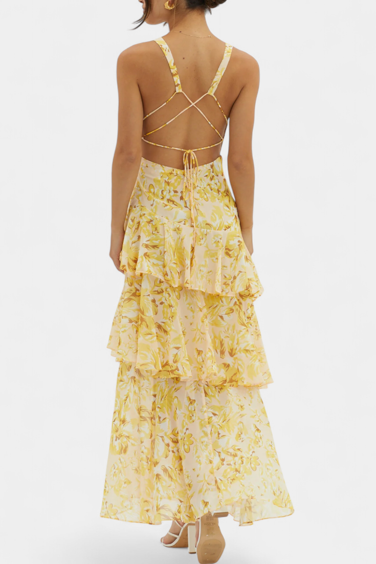 דומניקה שמלת גזה עם מחשוף V ושכבות רפויות