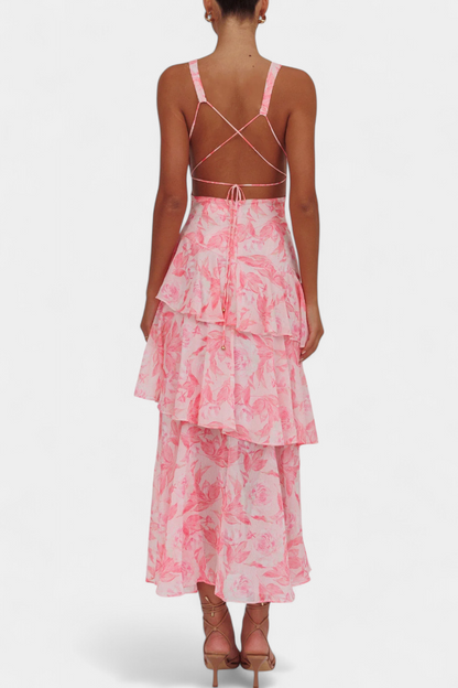 דומניקה שמלת גזה עם מחשוף V ושכבות רפויות