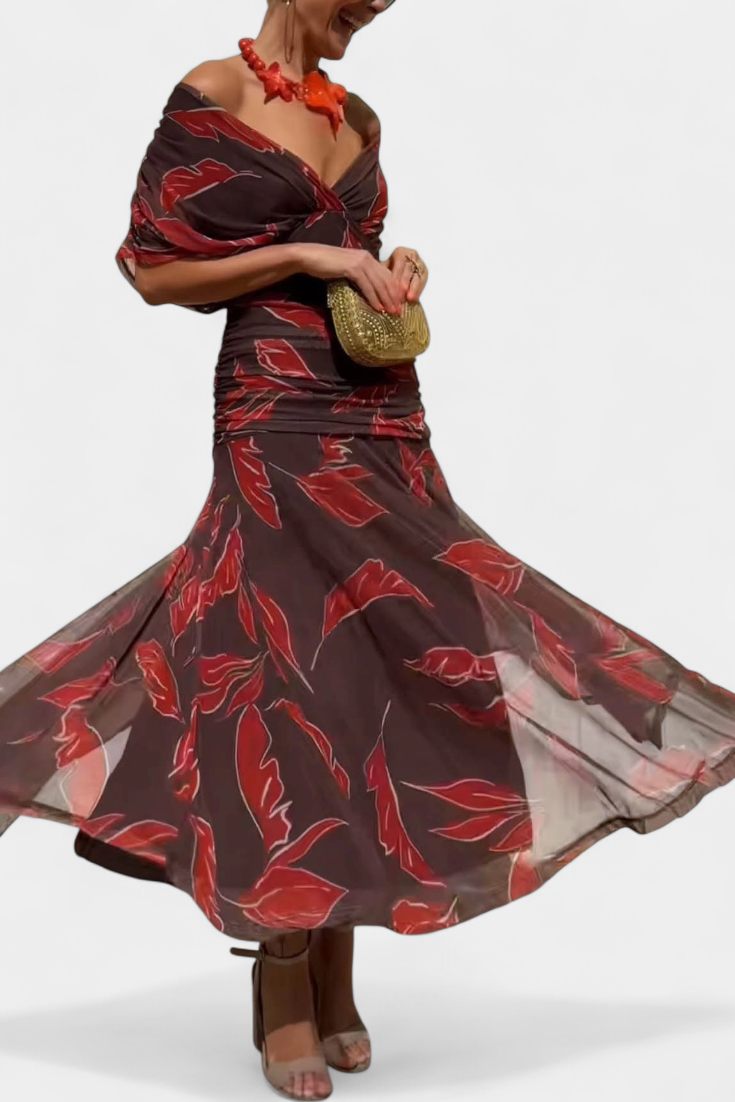 שמלות ארוכה אלונדרה עם הדפס פרחים וצווארון V